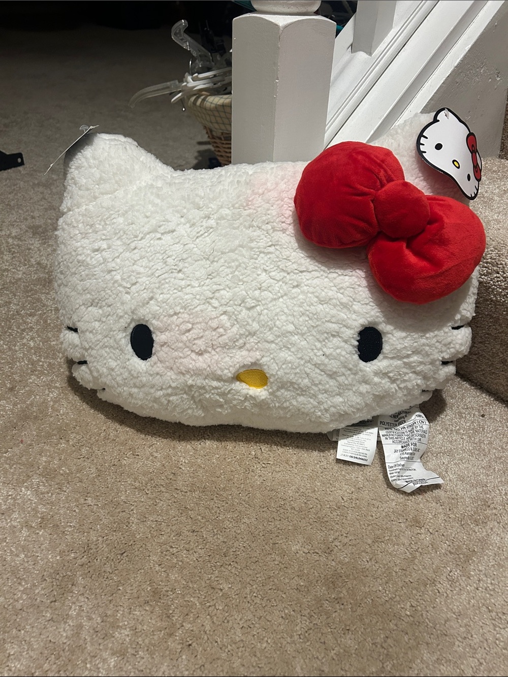 Hello Kitty White Plush Face Cushion with Red Bow